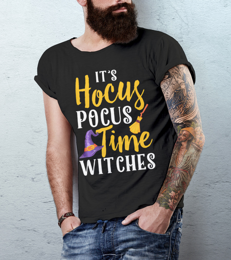 It's Hocus Pocus Time Witches Broom Hat T-Shirt