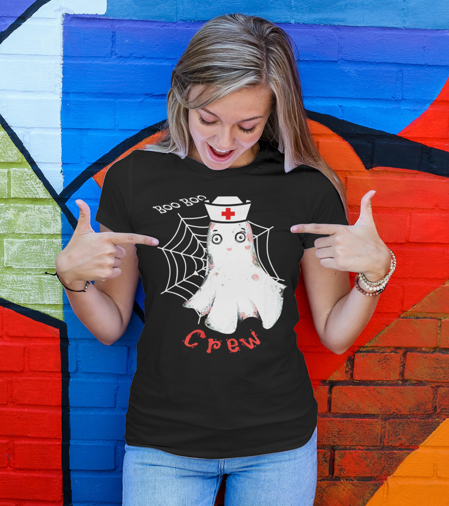 Boo Boo Crew Nurse Ghost Halloween Costume Spooky Spiderweb T-Shirt