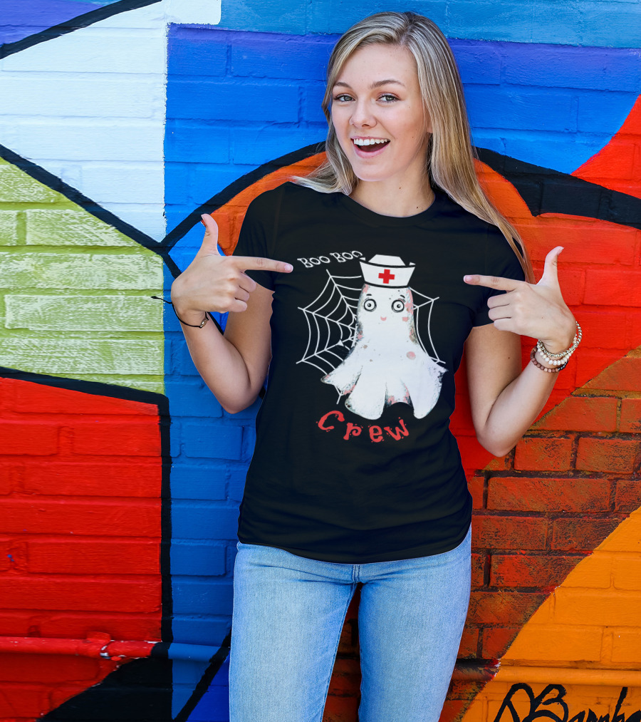 Boo Boo Crew Nurse Ghost Halloween Costume Spooky Spiderweb T-Shirt
