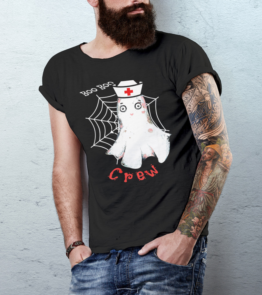 Boo Boo Crew Nurse Ghost Halloween Costume Spooky Spiderweb T-Shirt