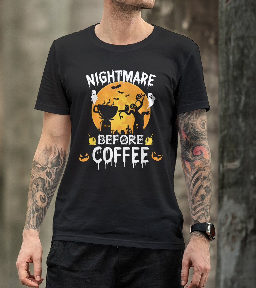 Nightmare Before Coffee Halloween Ghosts And Jack-O'-Lanterns T-Shirt