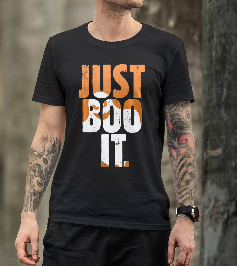 Halloween Just Boo It Funny Ghost Text With Orange White Letters T-Shirt