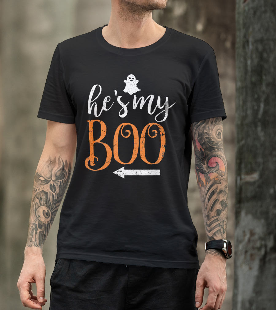 He's My Boo Halloween Ghost Matching Couple Arrow T-Shirt