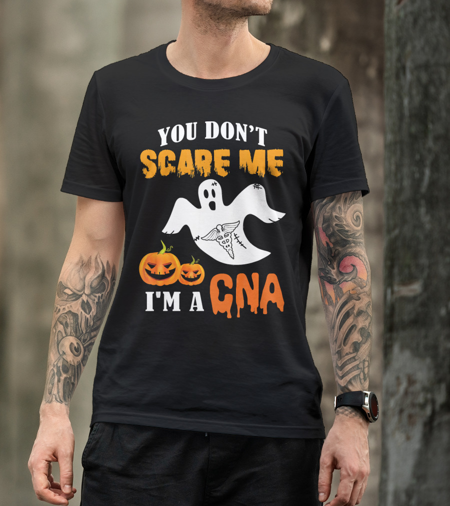 You Don't Scare Me I'm A CNA Halloween Ghost And Pumpkins T-Shirt