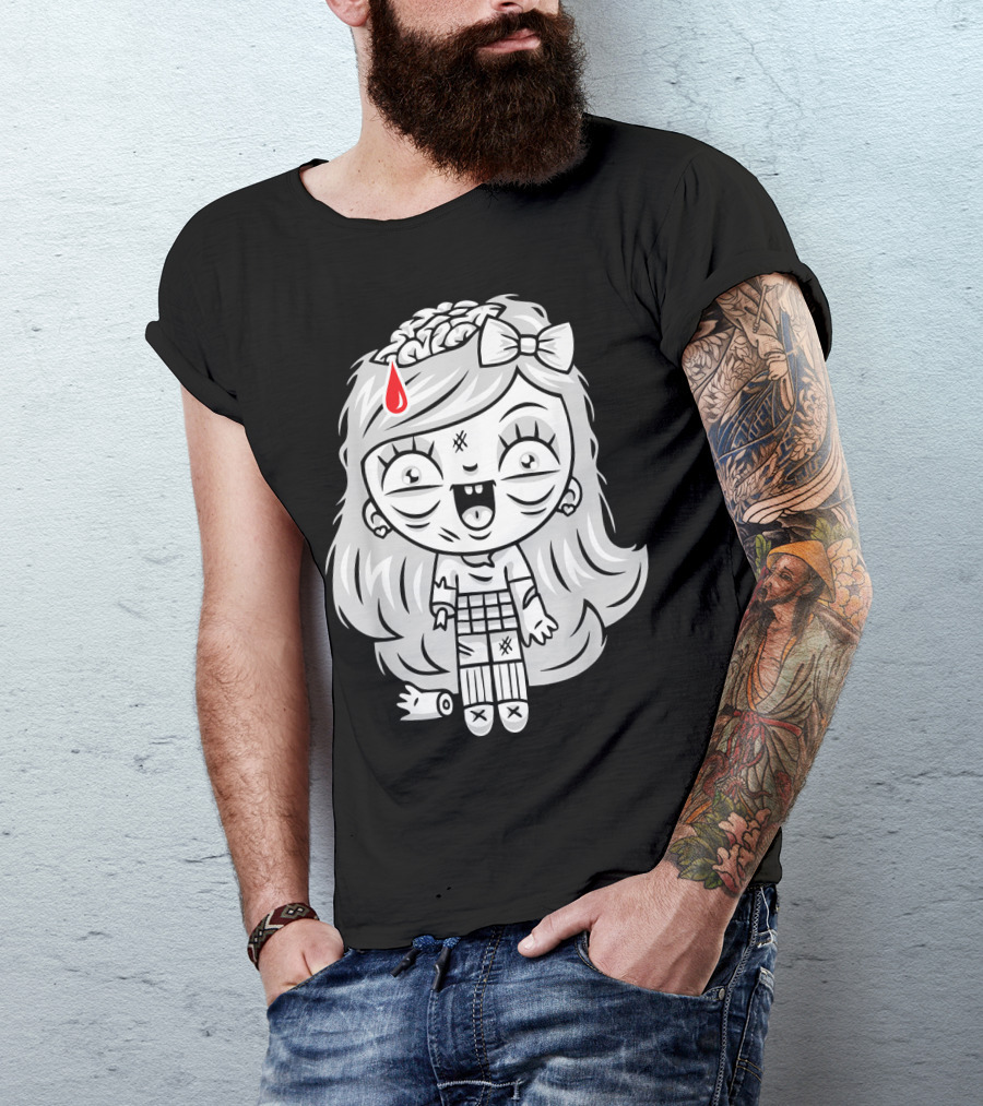 Cute Gore Zombie Horror Fan Goth Punk Bow Brain Bleeding Girl T-Shirt