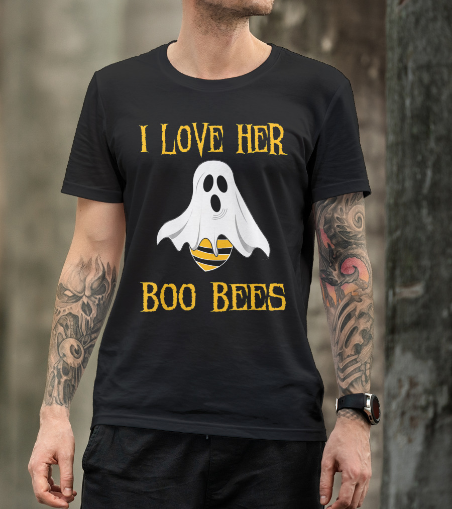I Love Her Boo Bees Funny Couple Matching Halloween Ghost And Bee T-Shirt