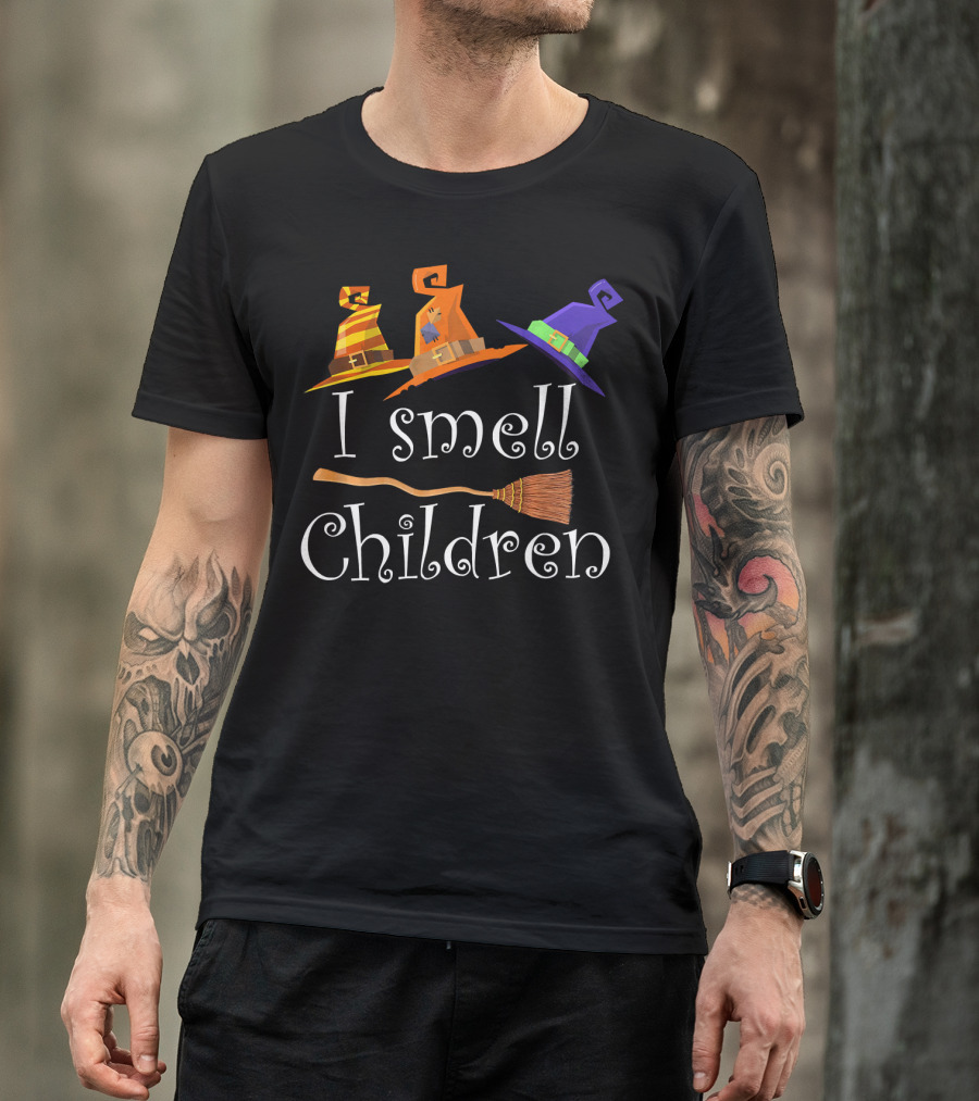 I Smell Children Funny Witches Hats Broom Halloween T-Shirt