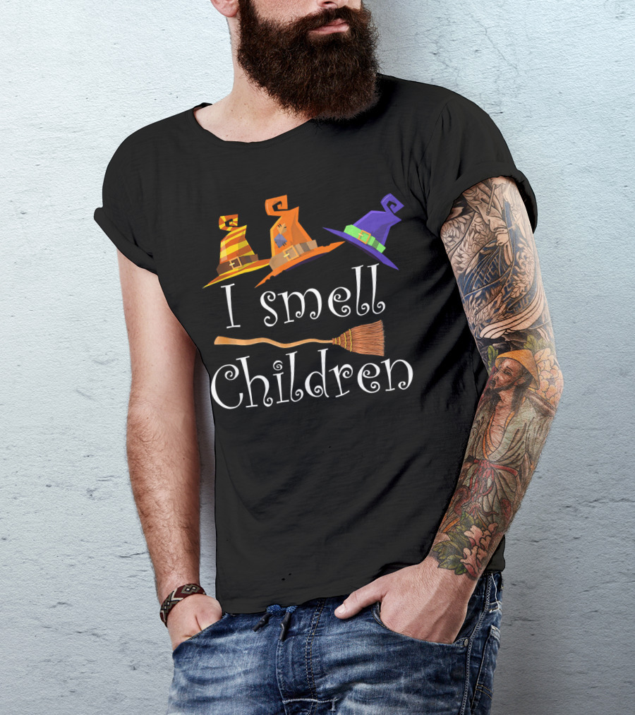 I Smell Children Funny Witches Hats Broom Halloween T-Shirt