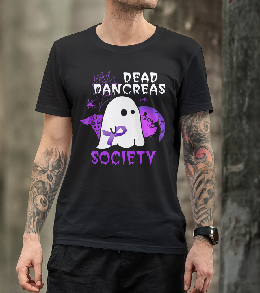 Dead Pancreas Society Ghost With Purple Ribbon Halloween T-Shirt