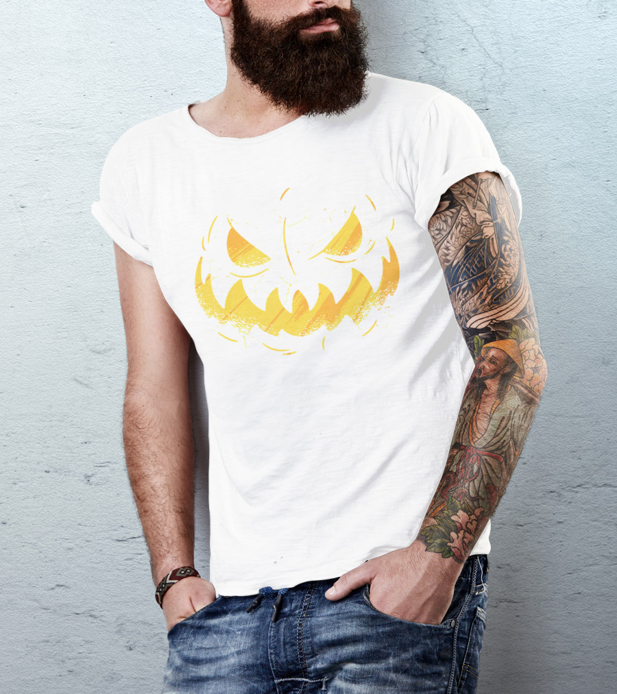 Jack O Lantern Cracked Grinning Pumpkin Face T-Shirt