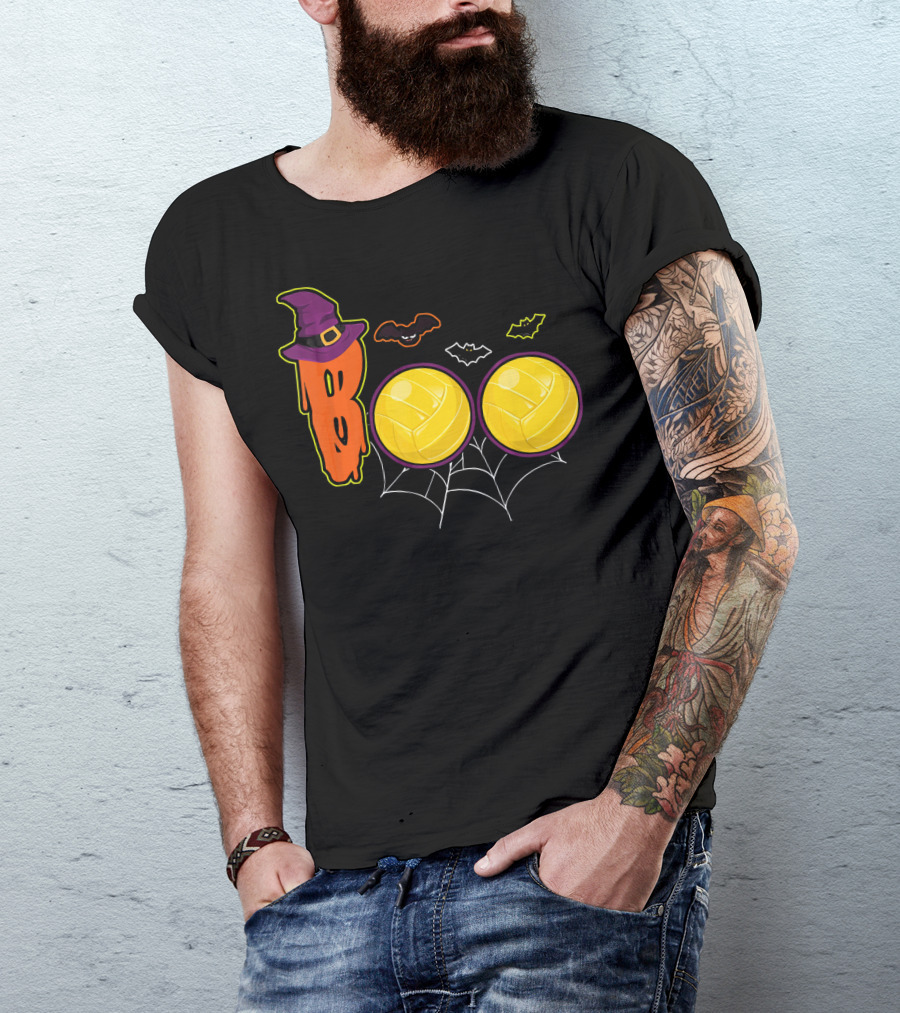 Boo Ghost Volleyball Witch Hat Spiderweb Halloween T-Shirt
