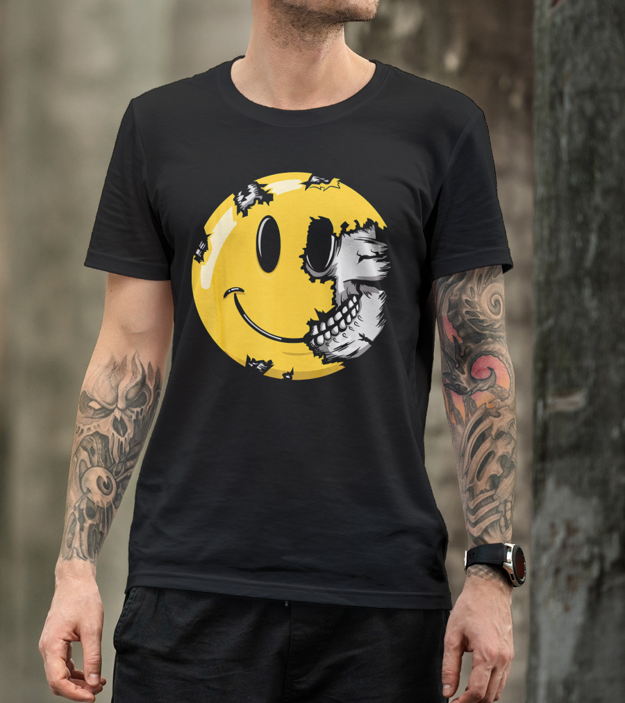 Halloween Scary Smiley Face Skull T-Shirt