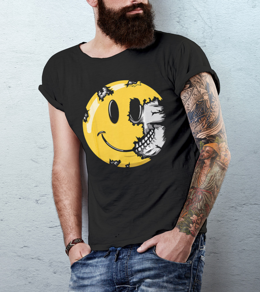 Halloween Scary Smiley Face Skull T-Shirt