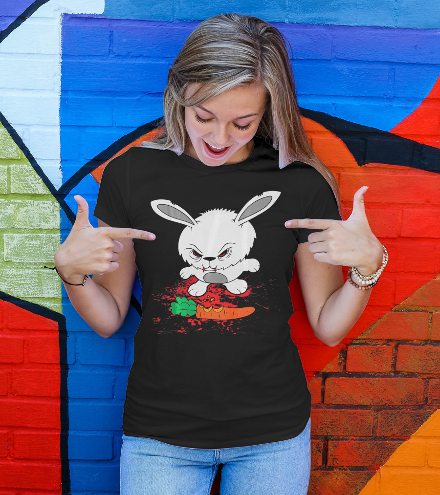 Funny Halloween Scary Zombie Rabbit Bunny With Carrot T-Shirt