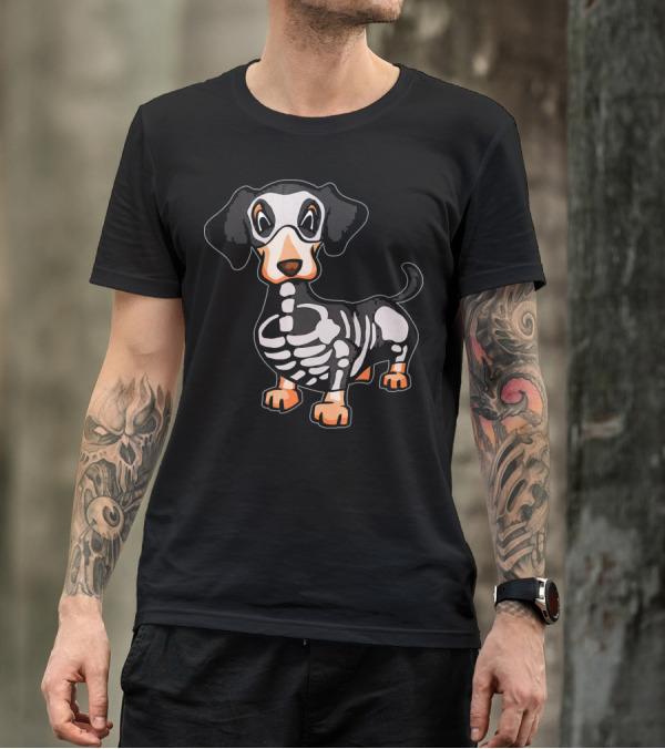 Funny Dachshund Skeleton Bones Halloween Dog T-Shirt