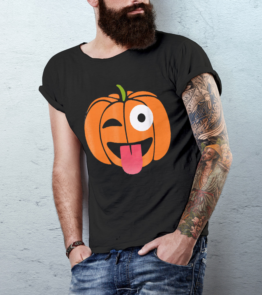 Winking Tongue Out Smiling Pumpkin Face T-Shirt