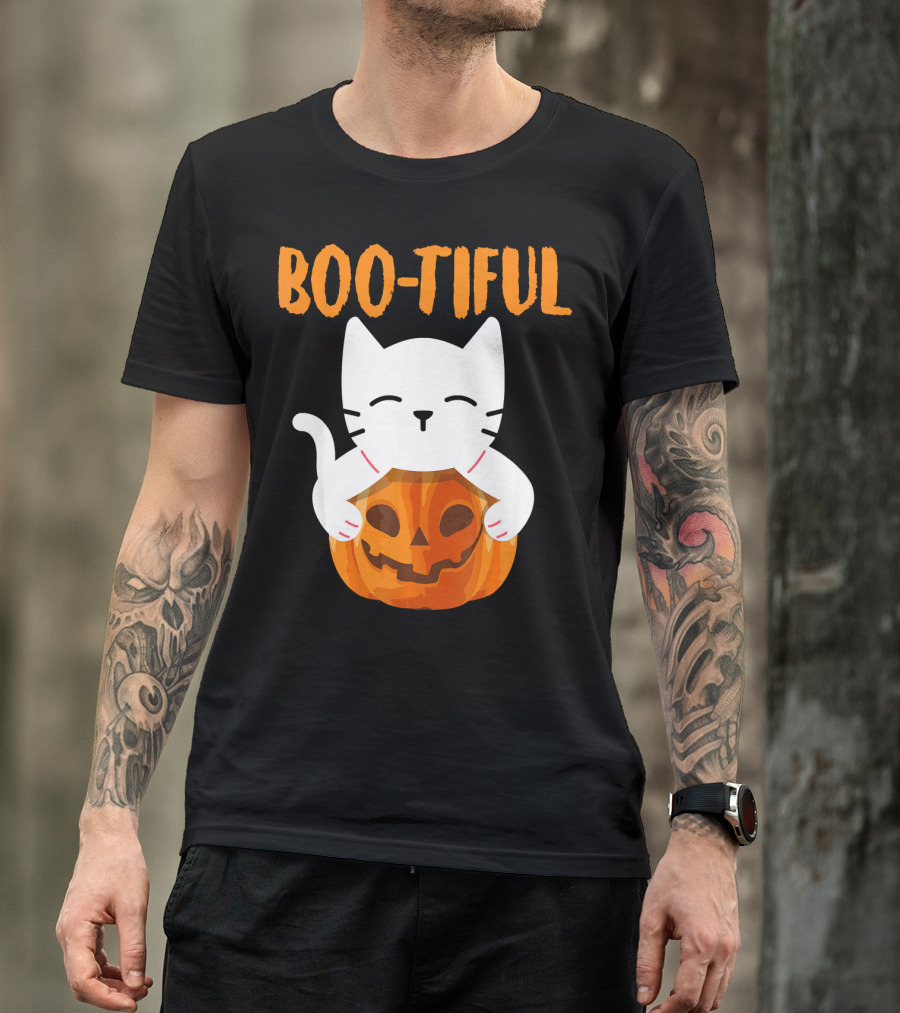 Boo-tiful Cat With Pumpkin Halloween Toddler Girls Boys T-Shirt