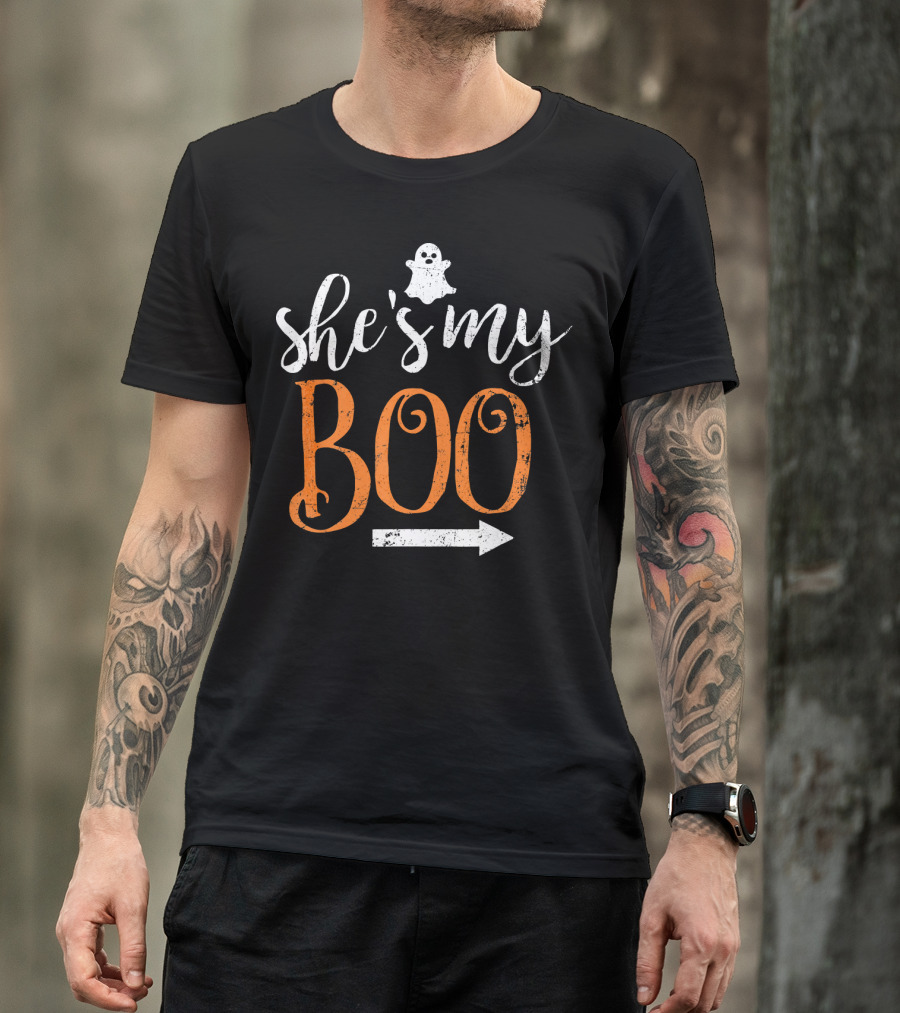Funny Halloween She's My Boo Matching Ghost Arrow T-Shirt
