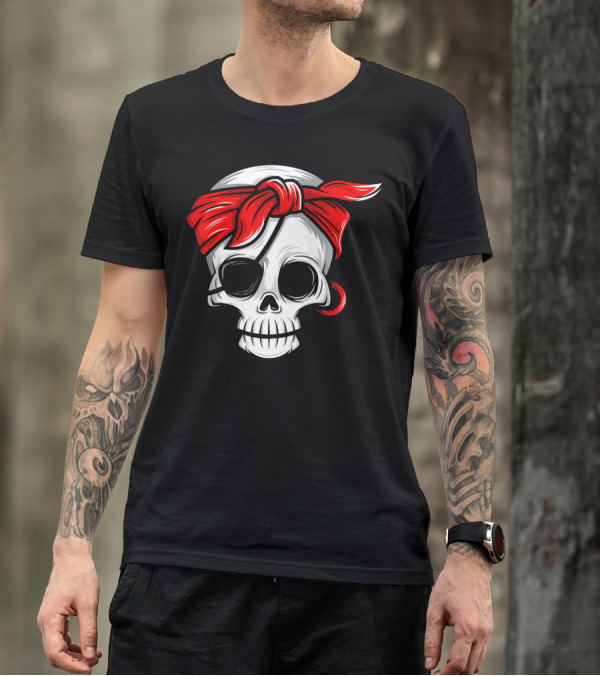 Pirate Skull With Red Bandana And Eye Patch T-Shirt