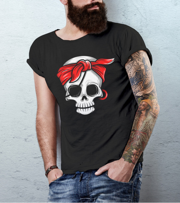 Pirate Skull With Red Bandana And Eye Patch T-Shirt