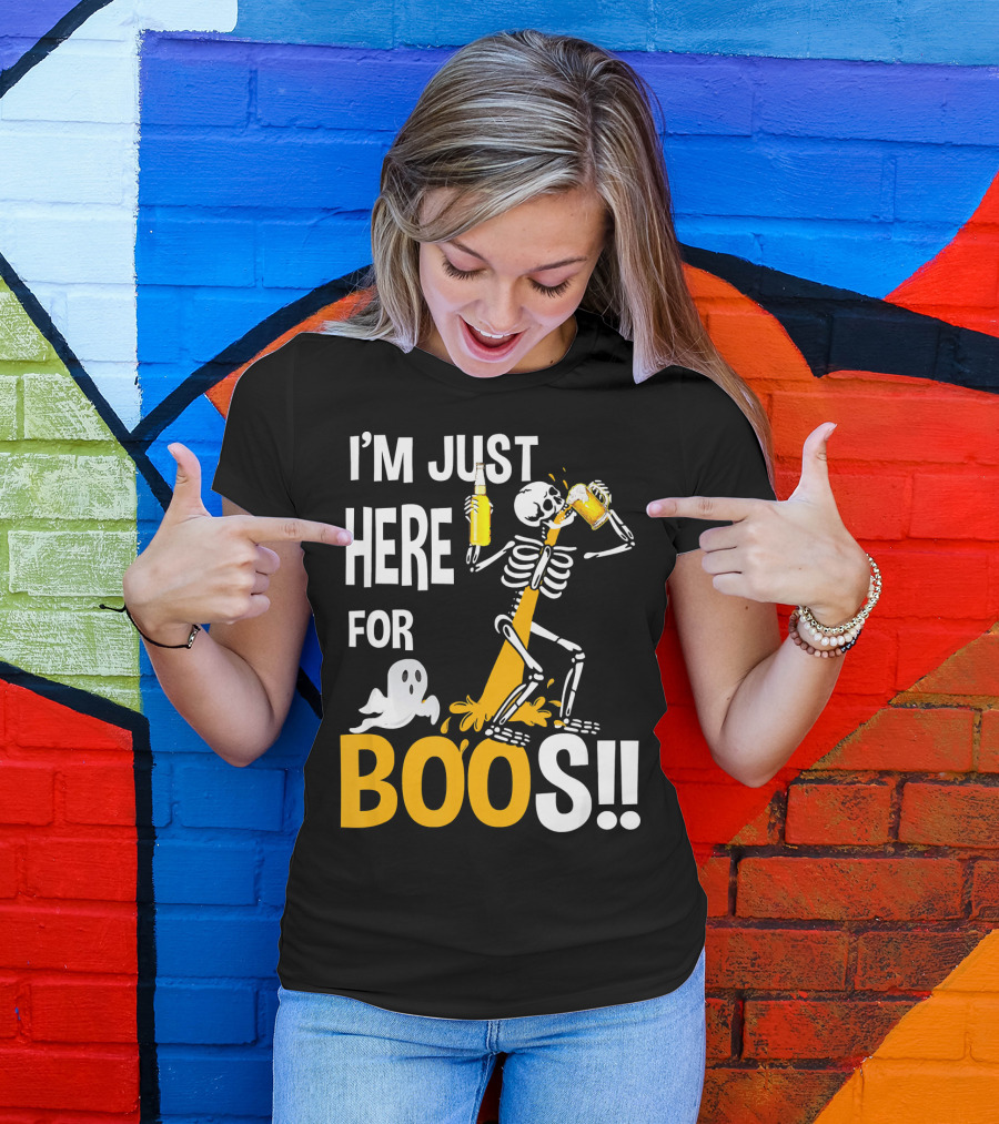 I'm Just Here For The BOOs Skeleton Drinking Ghost T-Shirt
