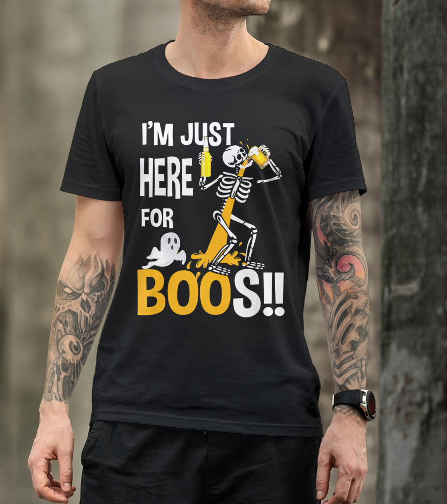I'm Just Here For The BOOs Skeleton Drinking Ghost T-Shirt