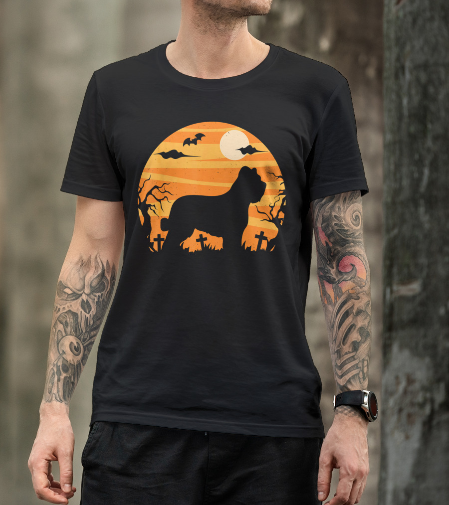 Briard Dog Halloween Moonlit Graveyard Scene T-Shirt