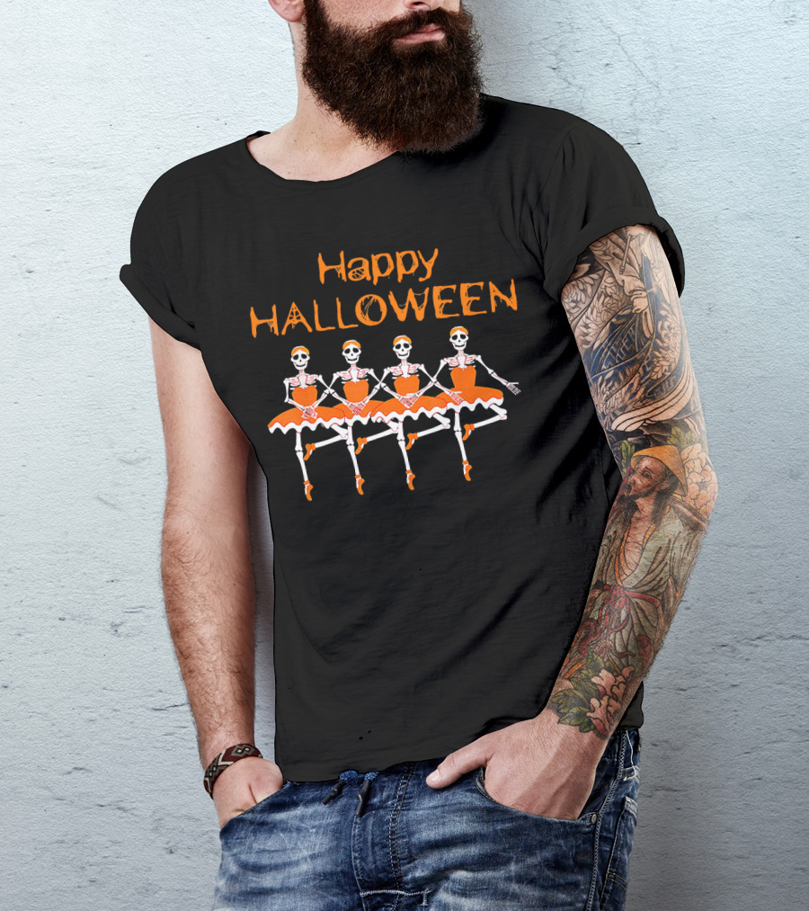 Happy Halloween Funny Dancing Ballet Skeletons T-Shirt