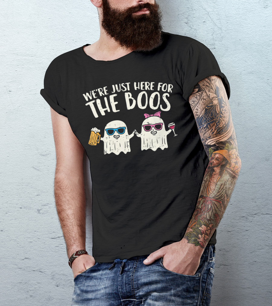 We're Just Here For The Boos Ghosts Beer Wine Halloween Party T-Shirt