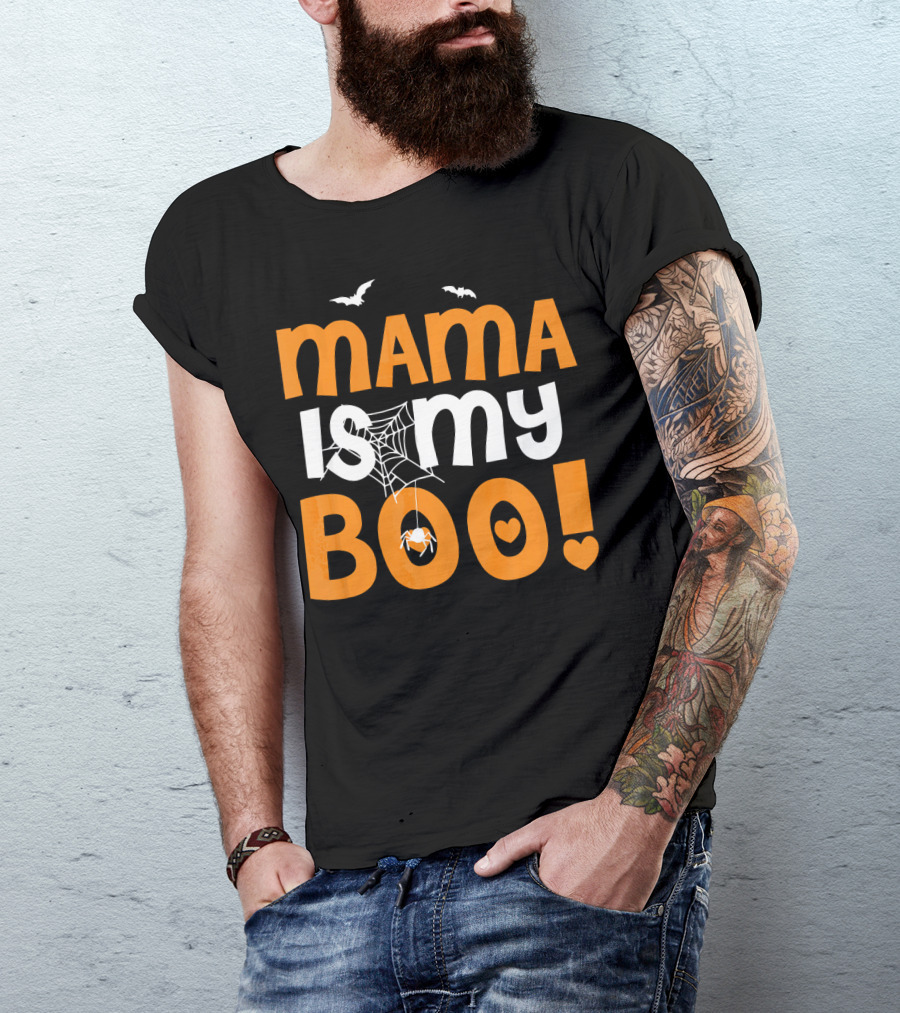 Mama Is My Boo Halloween Spider Web Heart Bats T-Shirt