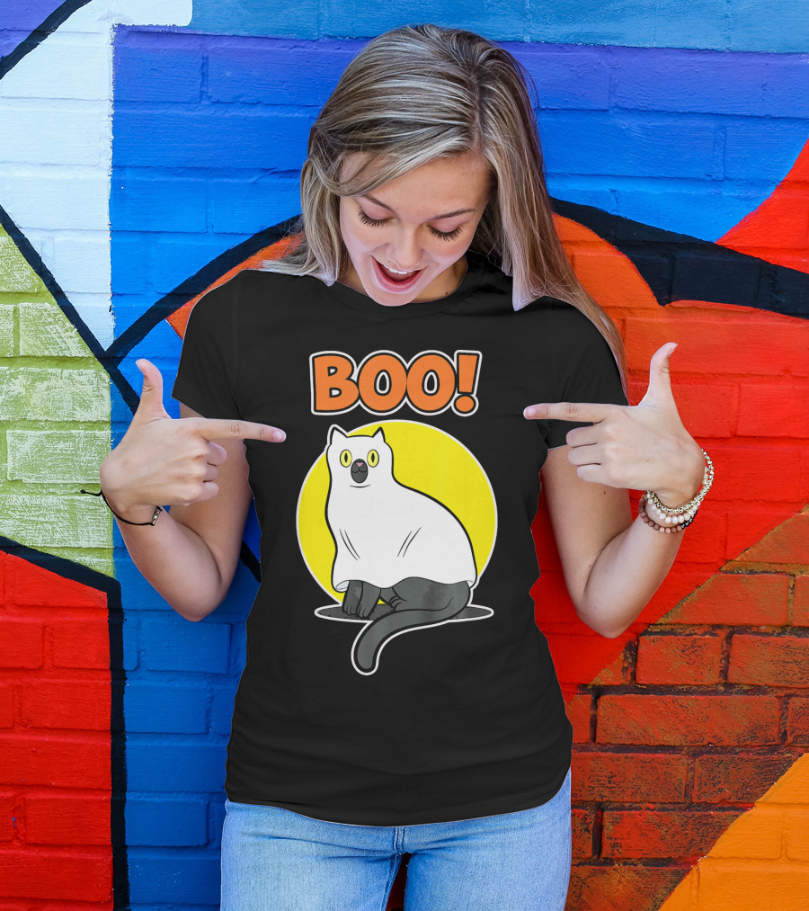 Boo Cat Ghost Halloween Party Fun T-Shirt