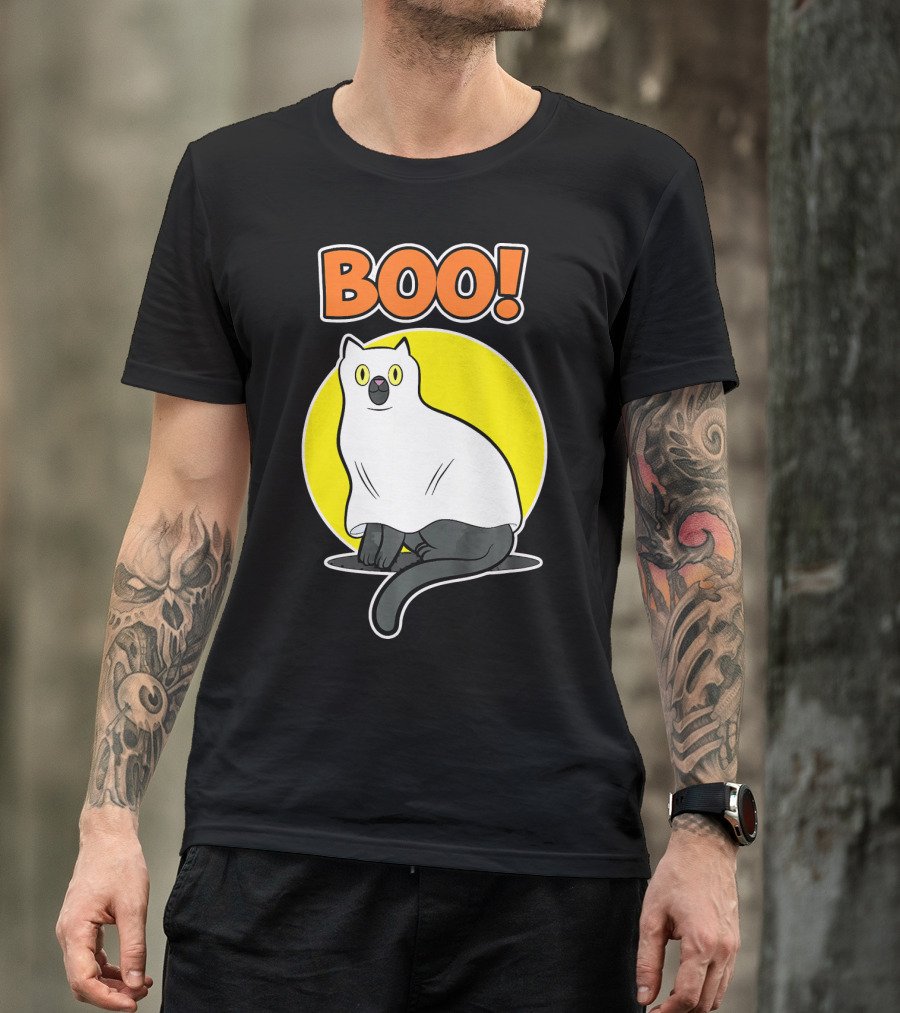 Boo Cat Ghost Halloween Party Fun T-Shirt