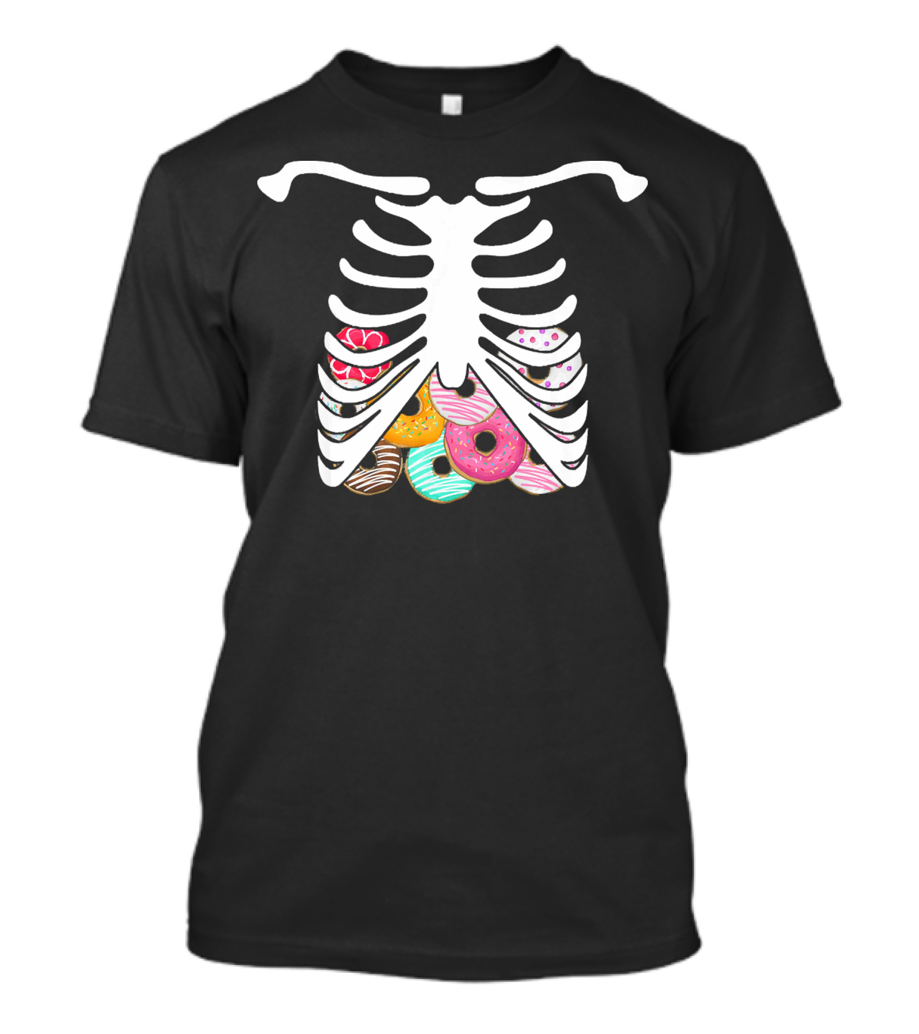 Rib Cage Skeleton Halloween Costume With Colorful Donuts T-Shirt