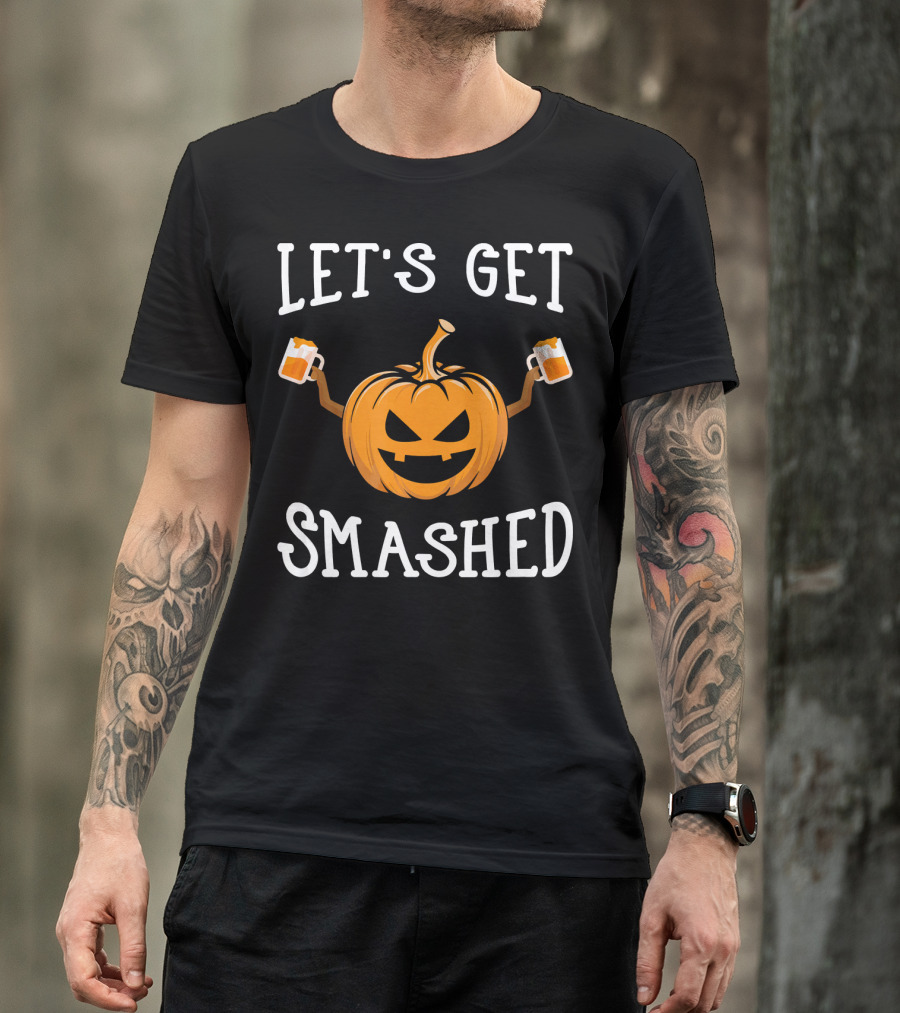 Let's Get Smashed Pumpkin Drinking Beer Costume T-Shirt