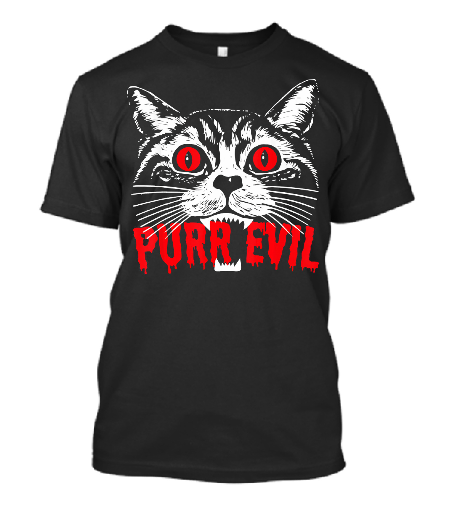 Purr Evil Satanic Cat Red Eyes Halloween T-Shirt