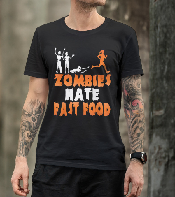Zombies Hate Fast Food Skeletons Chasing Runner T-Shirt