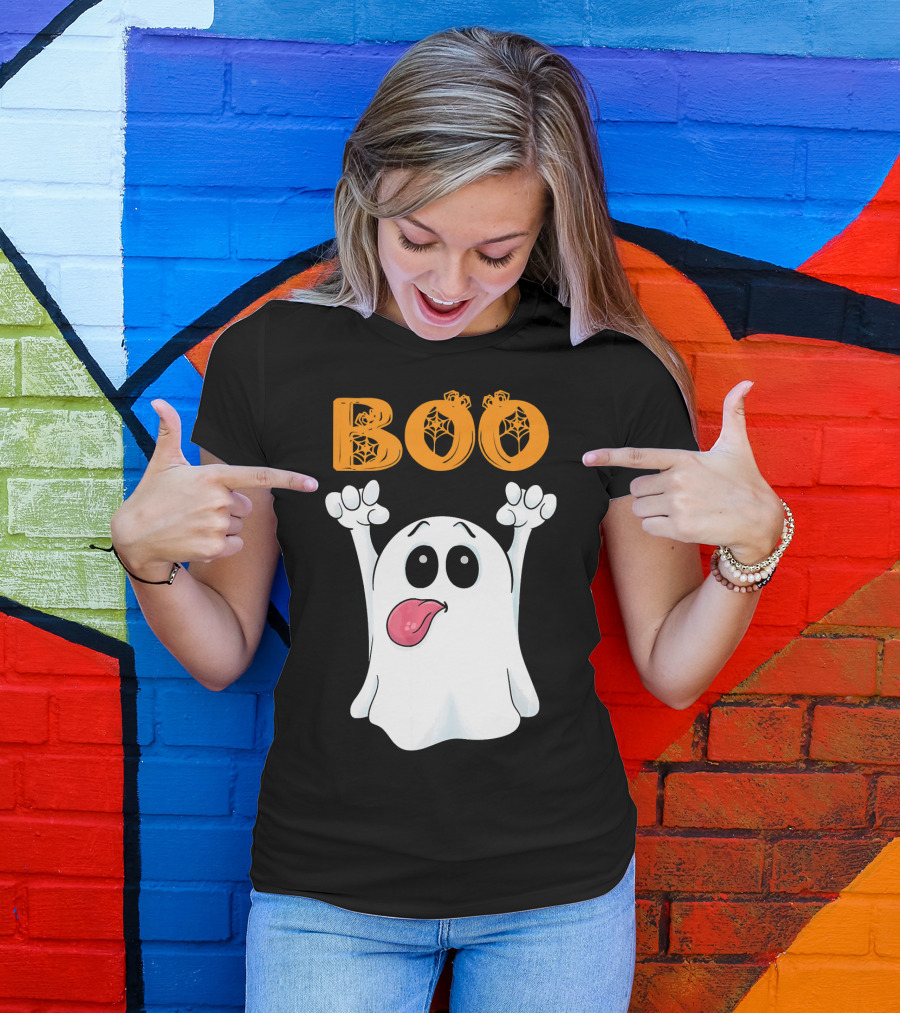 Boo Silly Ghost With Pumpkin Lettering T-Shirt