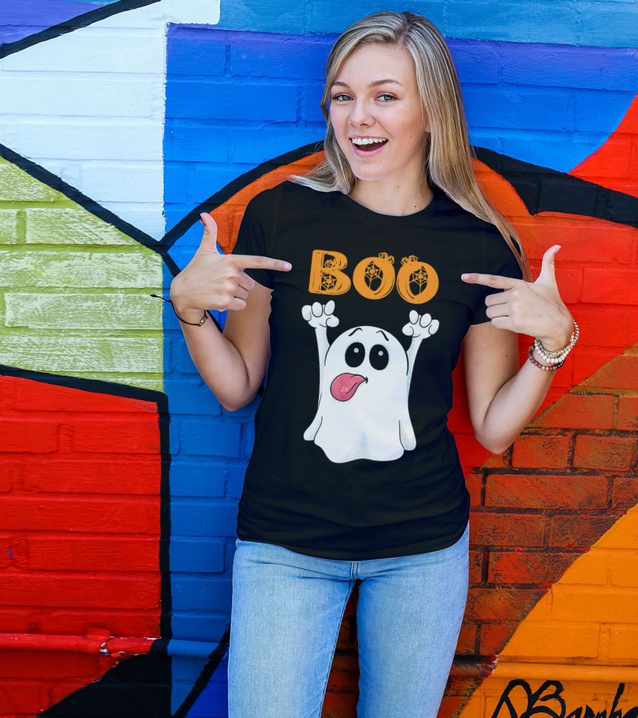 Boo Silly Ghost With Pumpkin Lettering T-Shirt