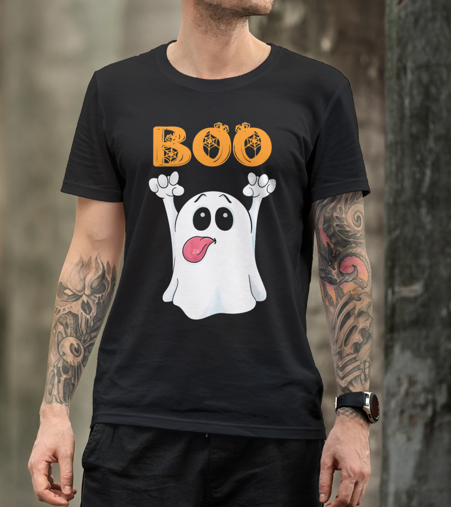 Boo Silly Ghost With Pumpkin Lettering T-Shirt