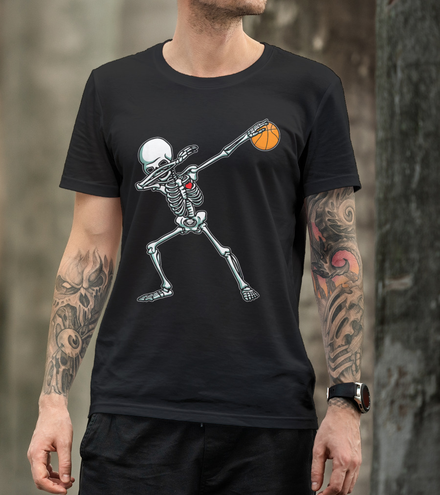Dabbing Skeleton With Basketball T-Shirt