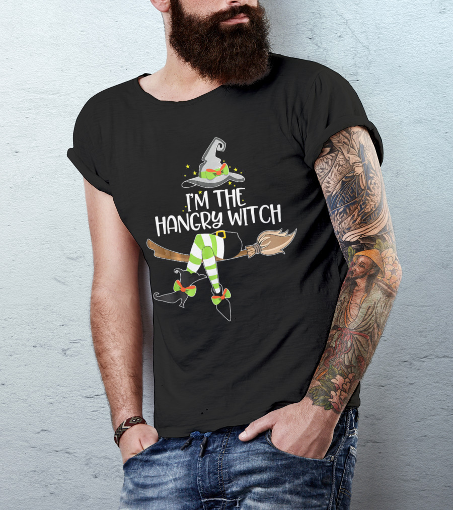 I'm The Hangry Witch With Striped Stockings And Broomstick Hat T-Shirt