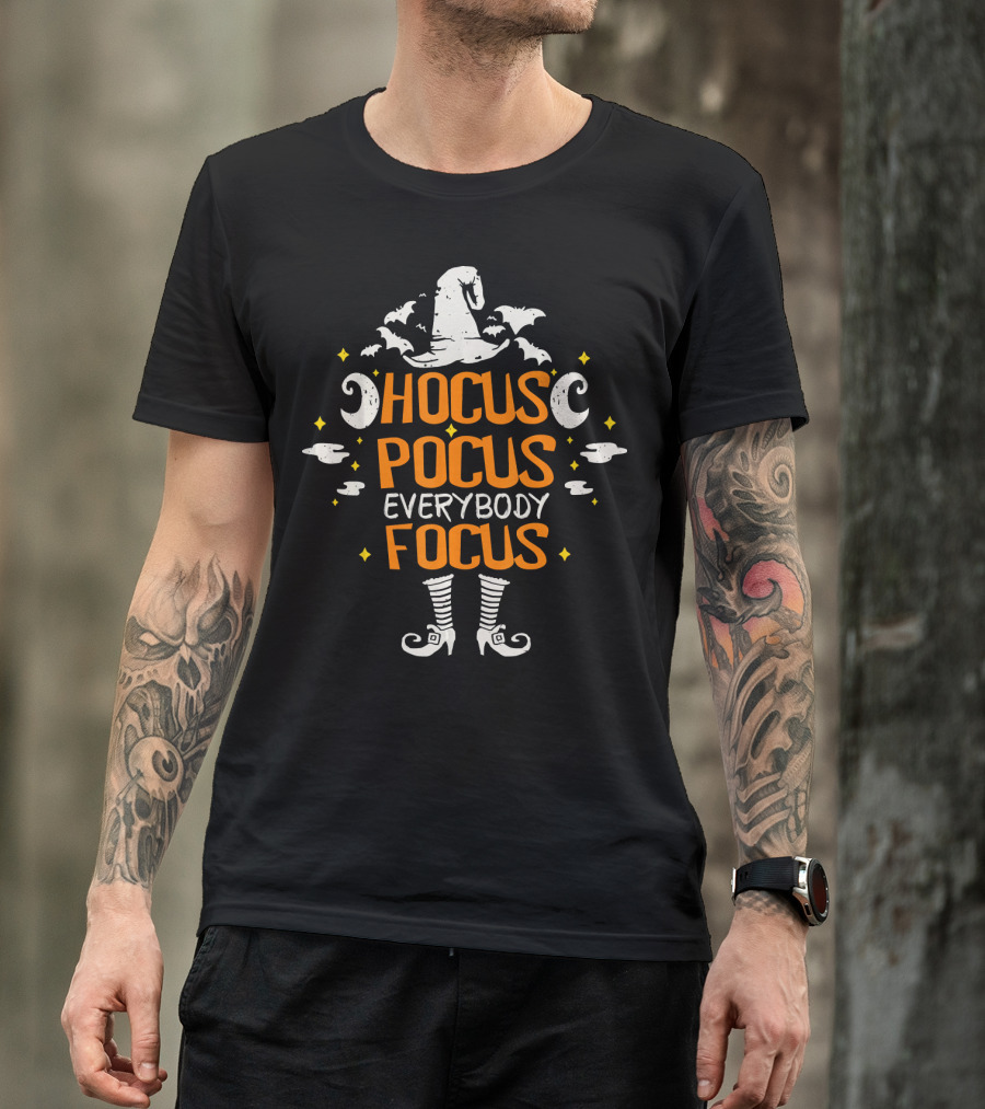 Hocus Pocus Everybody Focus Halloween Witch Hat And Boots T-Shirt