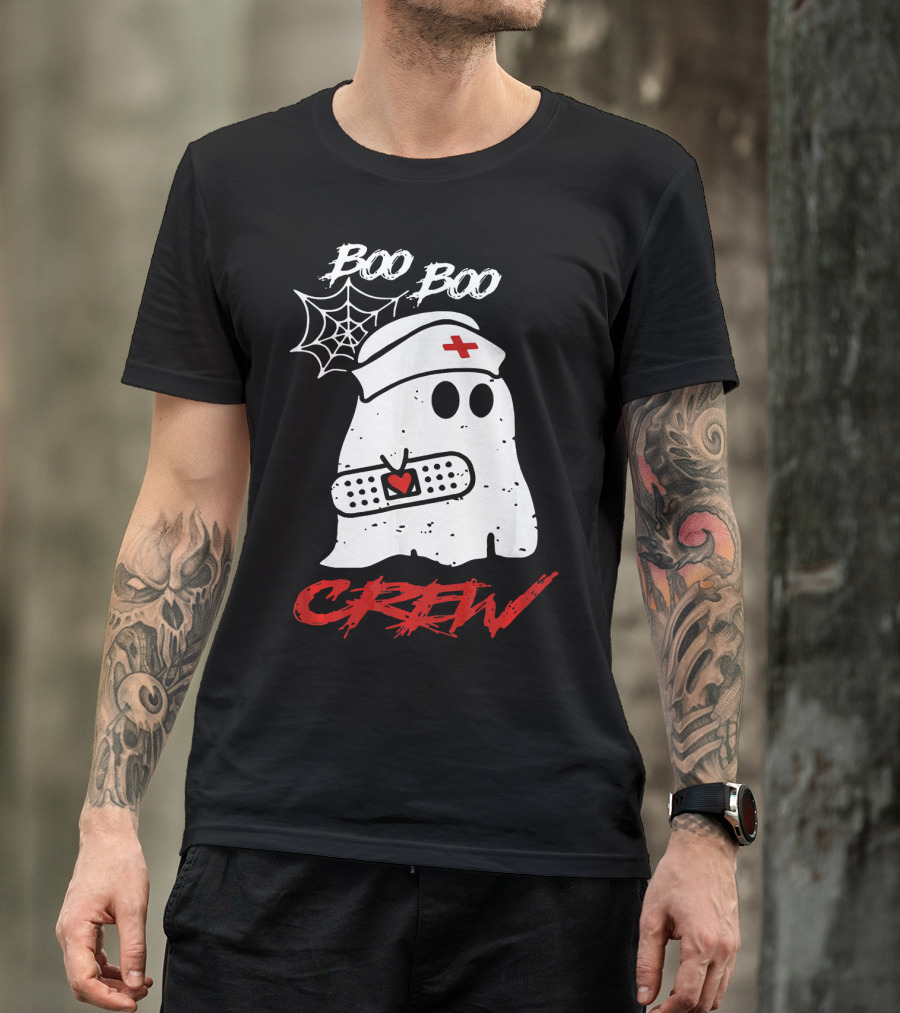 Boo Boo Crew Nurse Ghost With Bandage And Spiderweb T-Shirt