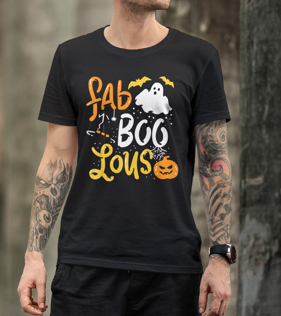 Halloween Fab Boo Lous Ghost Bat Pumpkin Spiderweb T-Shirt