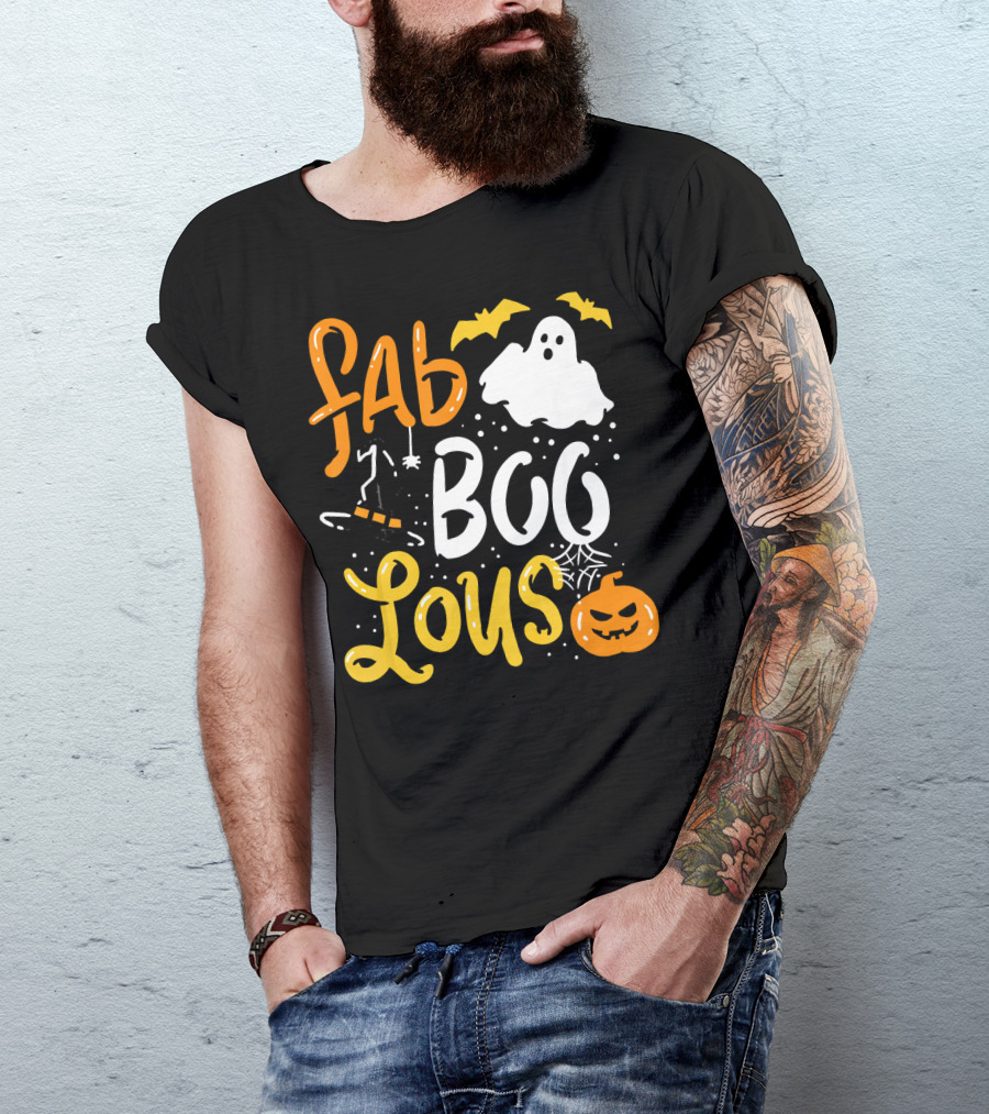 Halloween Fab Boo Lous Ghost Bat Pumpkin Spiderweb T-Shirt