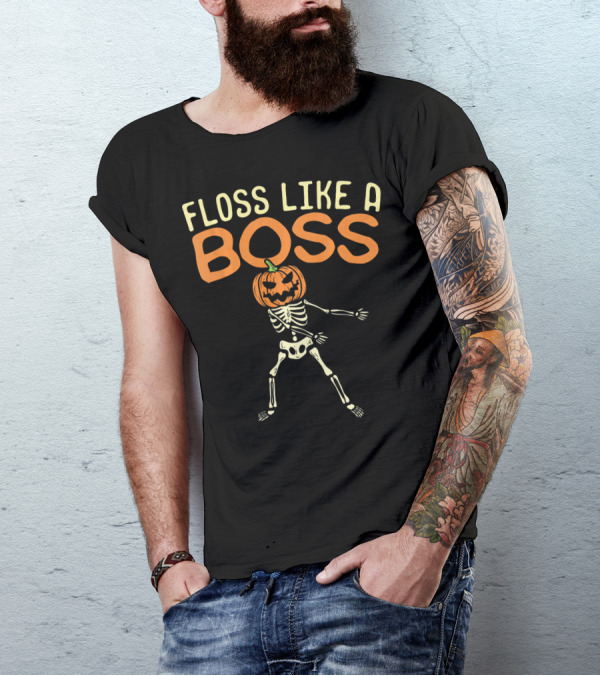 Floss Like A Boss Skeleton Pumpkin Head T-Shirt