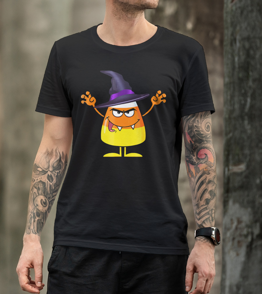 Halloween Candy Corn Witch Emoji With Funny Evil Grin T-Shirt
