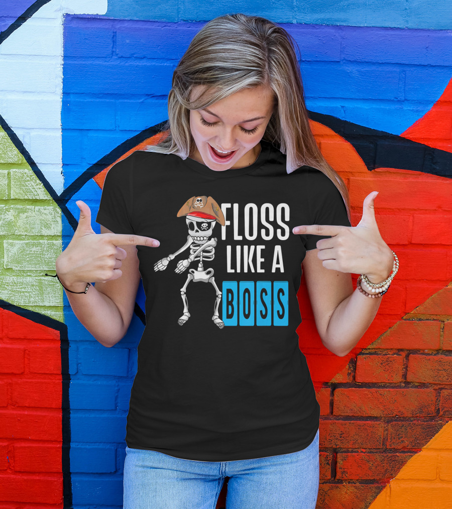 Floss Like A Boss Flossing Skele Pirate Hat Skeleton Dance T-Shirt
