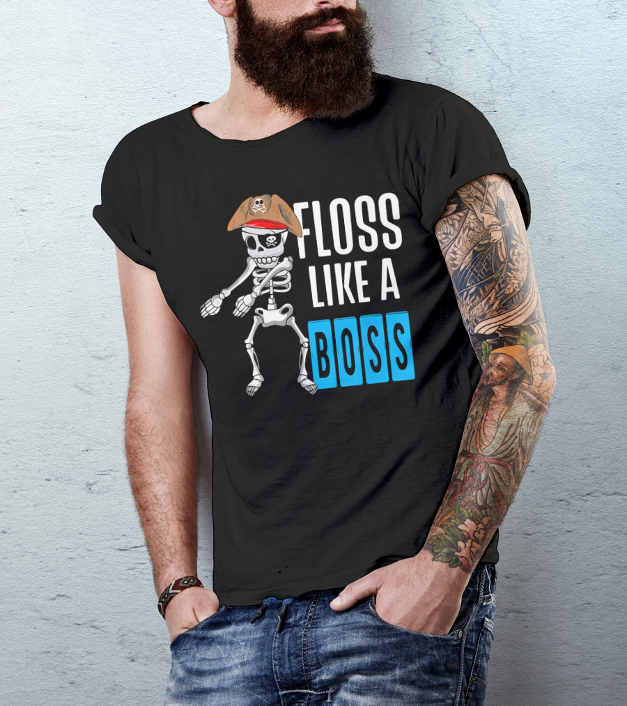 Floss Like A Boss Flossing Skele Pirate Hat Skeleton Dance T-Shirt
