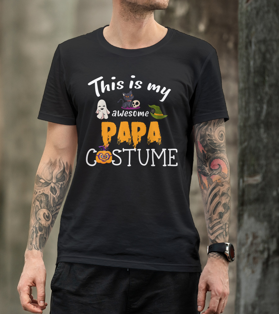 This Is My Awesome Papa Costume Halloween Dad Hat Ghost Pumpkin Cat Skull T-Shirt